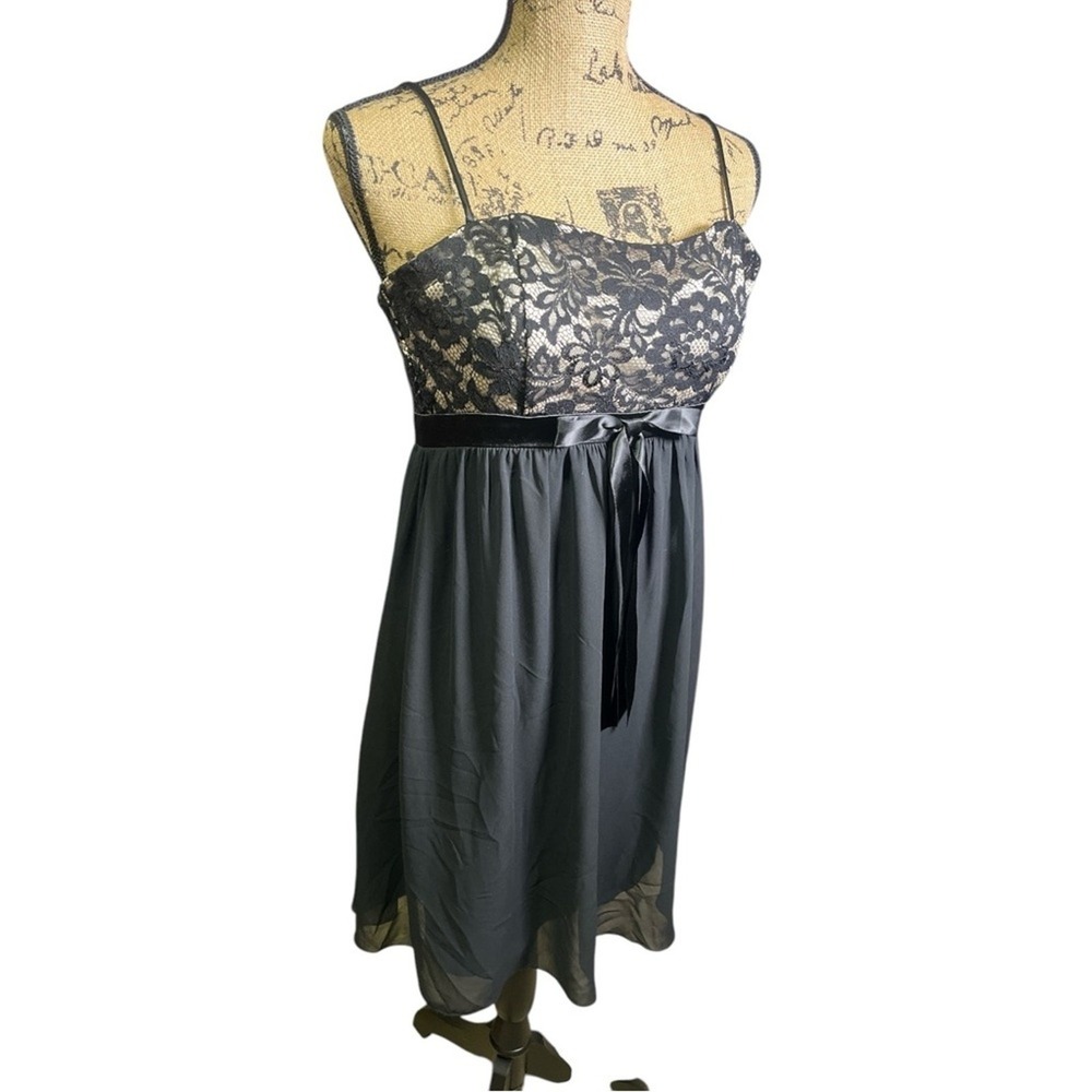 Jessica McClintock Whimsigoth Cocktail Dress Vtg 6 Black Lace Empire Waist Fairy